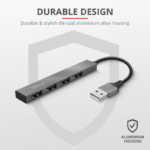 Hub USB Trust Halyx USB-A, 4 porturi, Argintiu - imagine 4